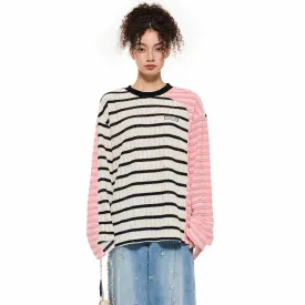 Stripe Asymmetrical Knitwear in Pink