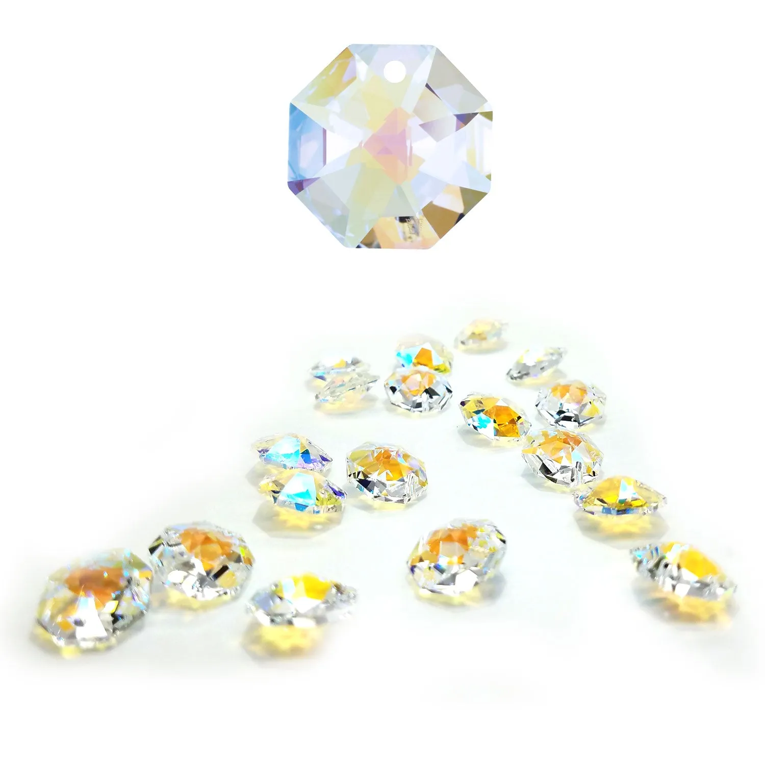 Swarovski Strass Crystal 14mm Aurora Borealis Octagon Lily Prism One Hole