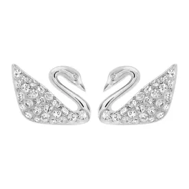 SWAROVSKI Swan Rhodium Plated & Clear Crystal Earrings #1116357