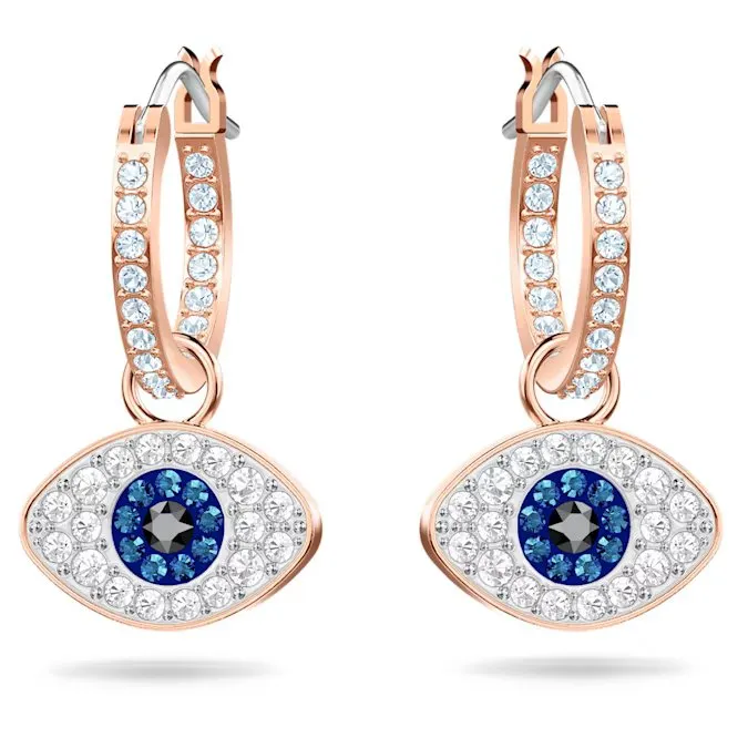 SWAROVSKI Symbolic hoop earrings 5425857, Evil eye, Blue, Rose gold-tone plated