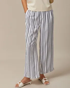 The Black Elastic Waist Striped Button Pants