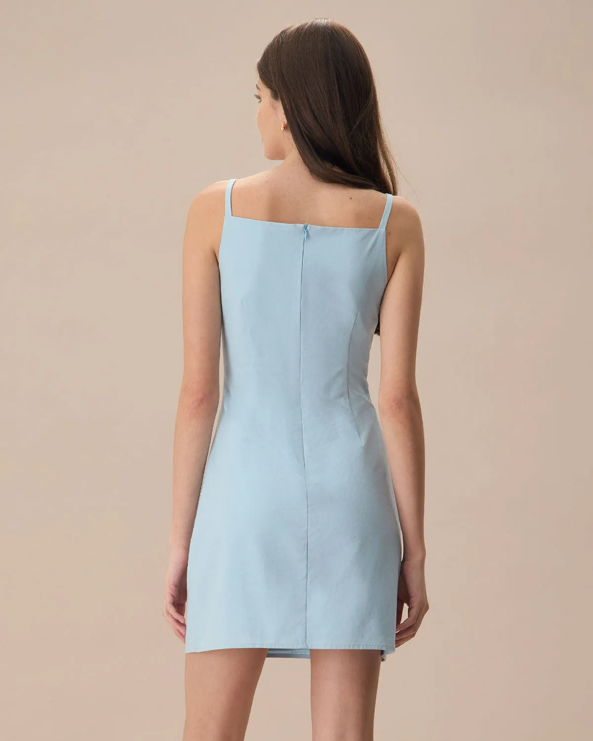 The Blue Square Neck Linen Slip Mini Dress