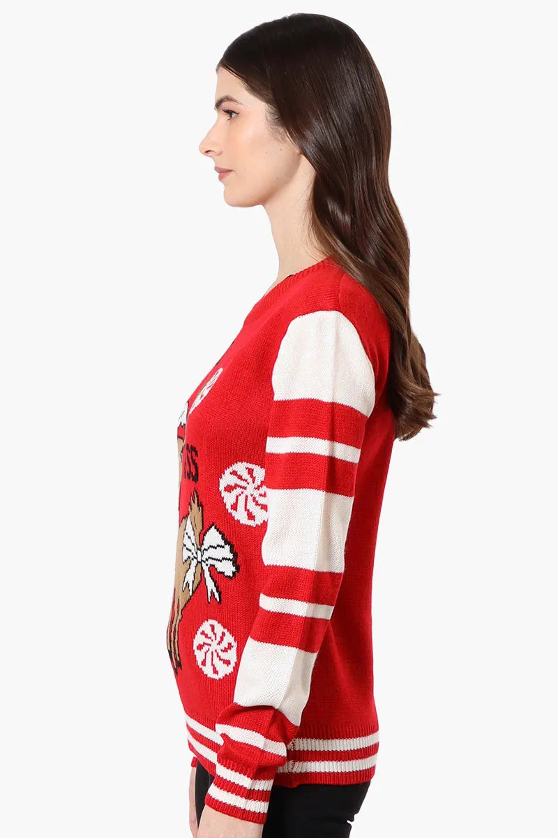 Ugly Christmas Sweater Doe Knit Christmas Sweater - Red