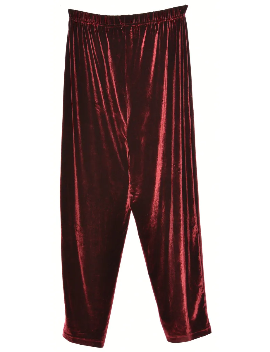 Velvet Fabric Maroon Trousers - W30 L35