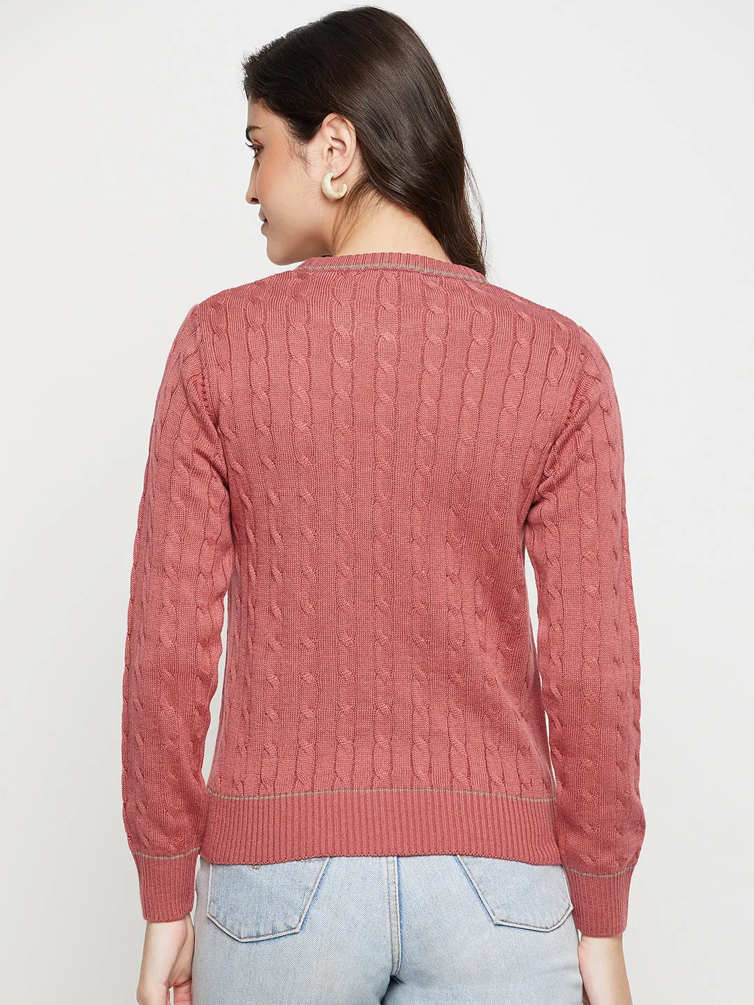 Women's Casual  Dark Pink Round neck Pullover Sweater