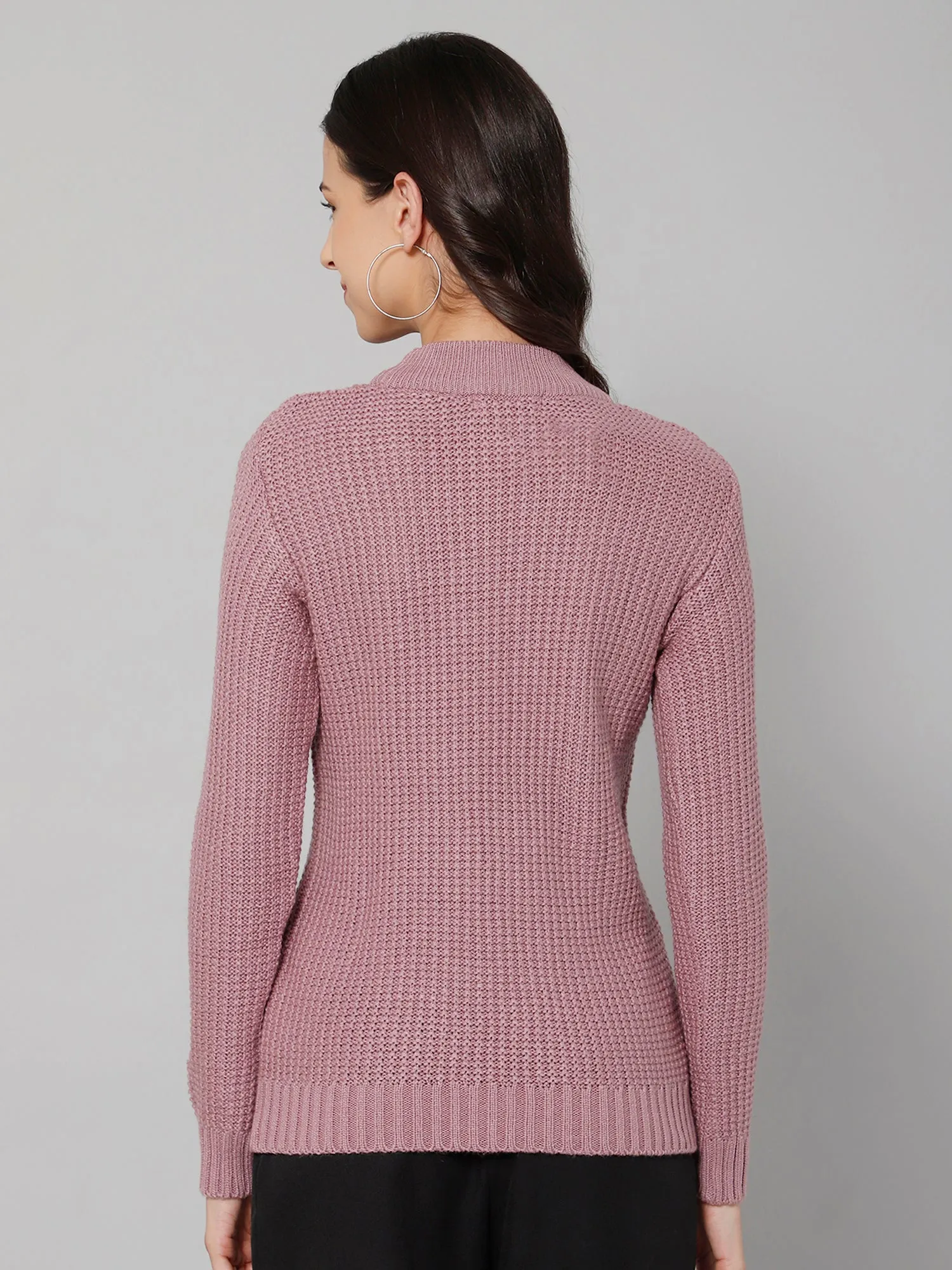 Women's Casual  Lilac Round neck Pullover Sweater