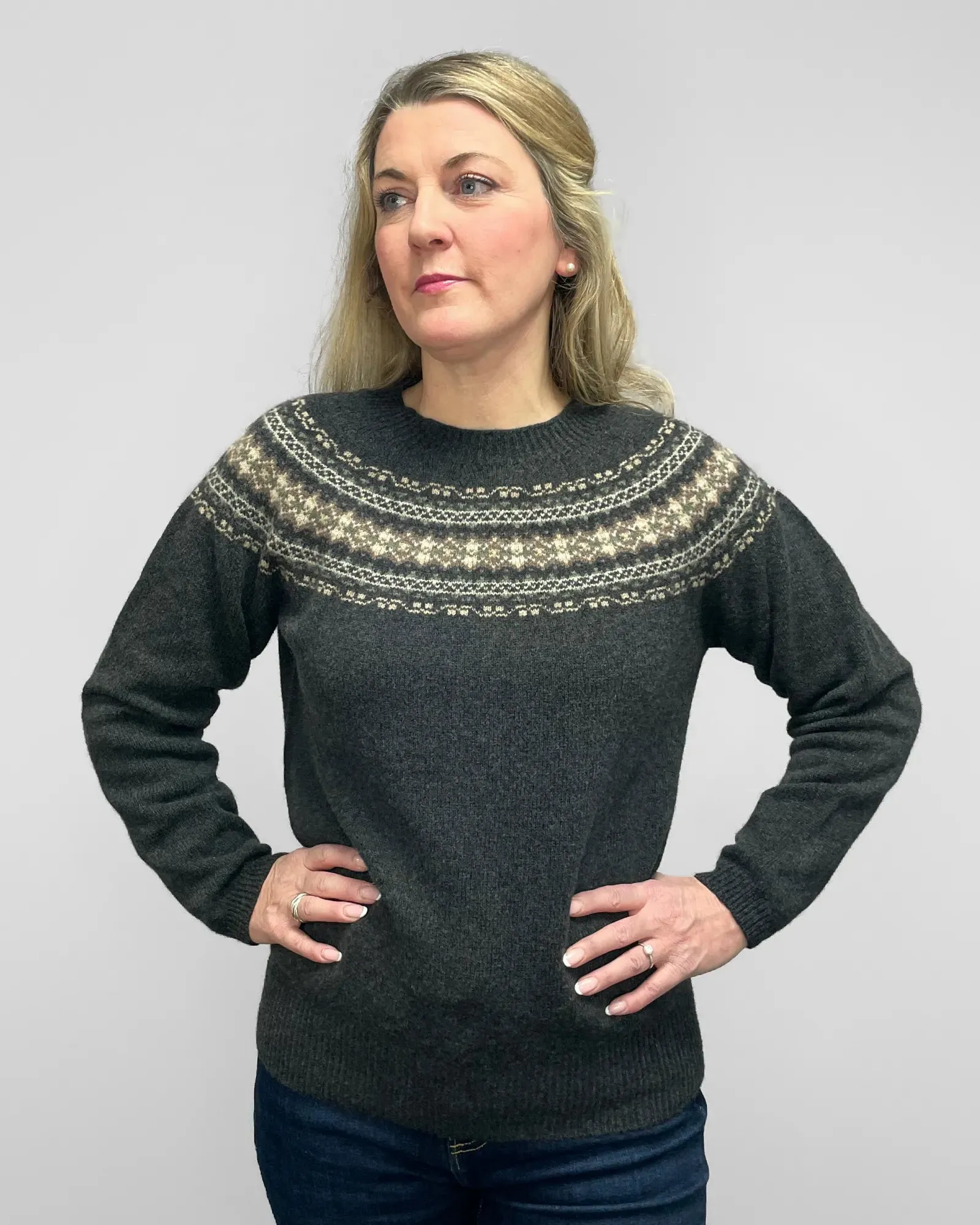 Women's Knitted Fair Isle Jumper (L5226/7) - Anthracite