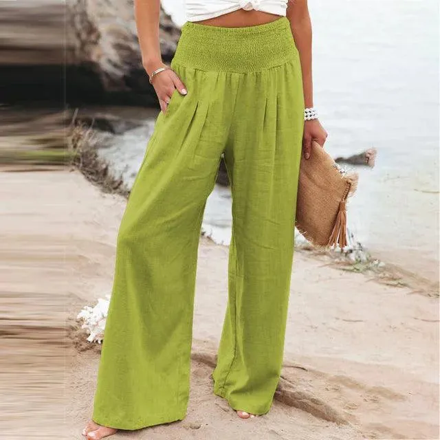 Women's Summer Pants - Casual Chic - Cotton and Linen Blend - Ideal for Summer Occasions