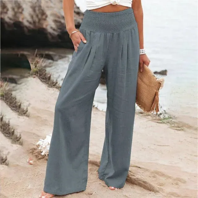 Women's Summer Pants - Casual Chic - Cotton and Linen Blend - Ideal for Summer Occasions