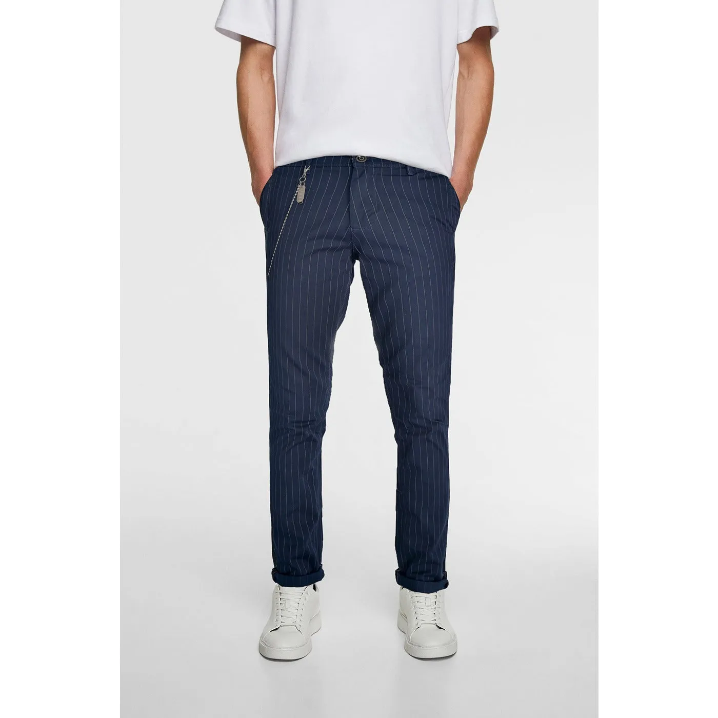 Zara Navy Stripes Skinny Chinos