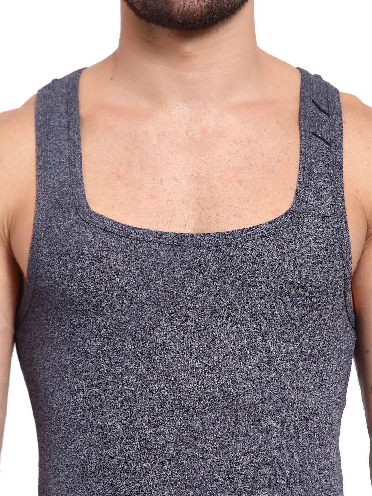 Zoiro Men's Cotton Sports Gym Vest (Pack 2) - Dark Denim Jaspe   Sky Diver